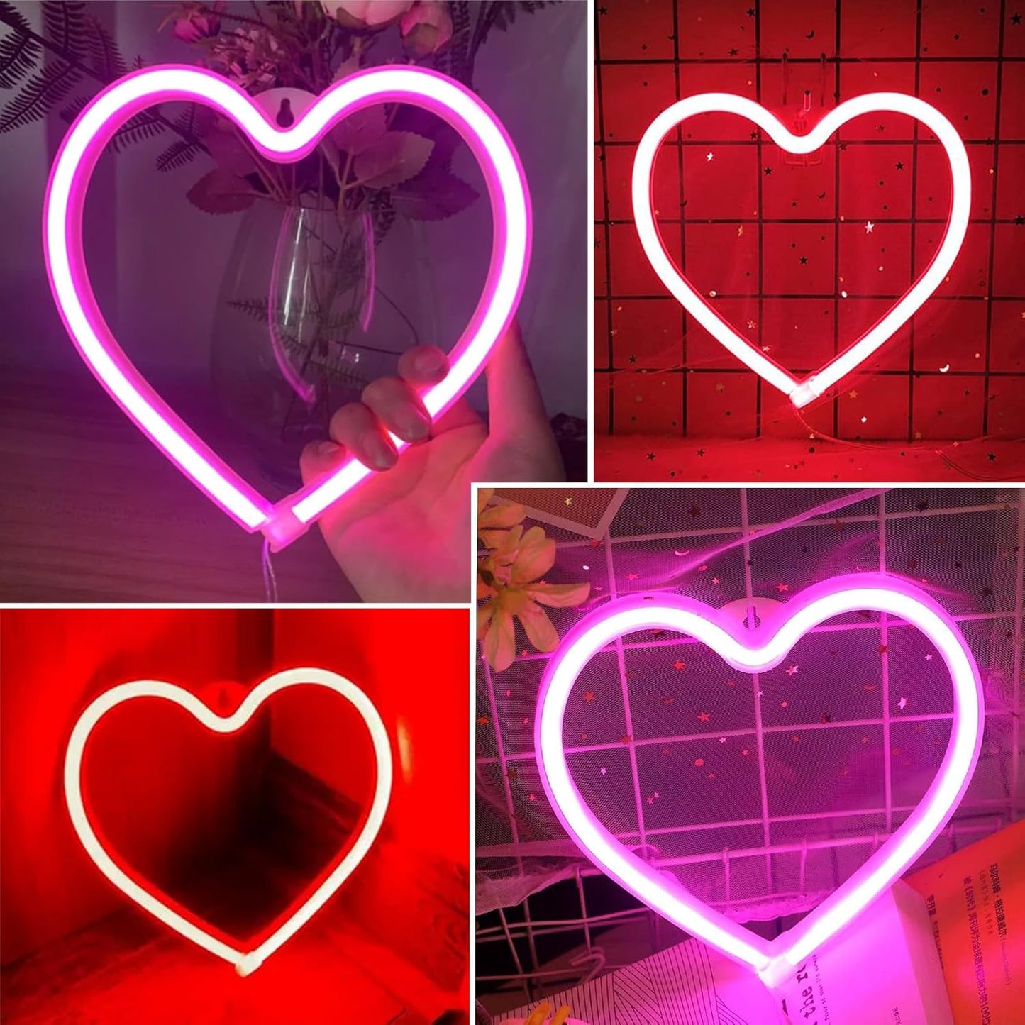 Skiennix Neon Heart Sign - 2-Pack Battery Operated or USB Powered | Perfect for Valentine's Day Decor (Pink & Red)