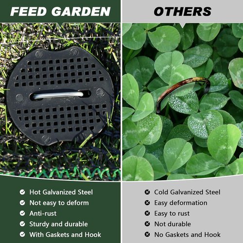 Feed Garden Galvanized Landscape Staples - 6 Inch U-Shaped Turf Stakes | 50 Pcs Anti-Rust Gaskets for Weed Barrier Fabric