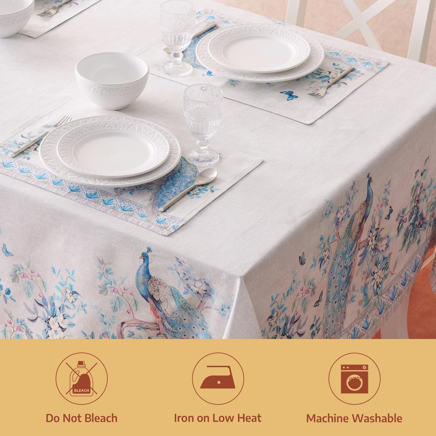 Maison d' Hermine Premium Table Cloth Rectangle Table 100% Combed Cotton 90 x 70 Inches Tablecloth Reusable Decorative for Dining Room, Farmhouse, Party, Festive & Wedding - Peacock Utopia - Orginal