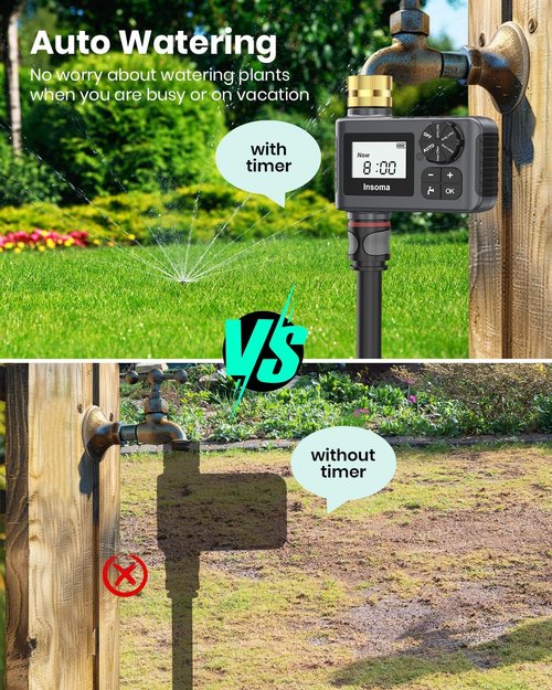 **Brass Swivel Sprinkler Timer - Programmable Outdoor Water Timer with Rain Delay | 1 Outlet for Garden Hose**