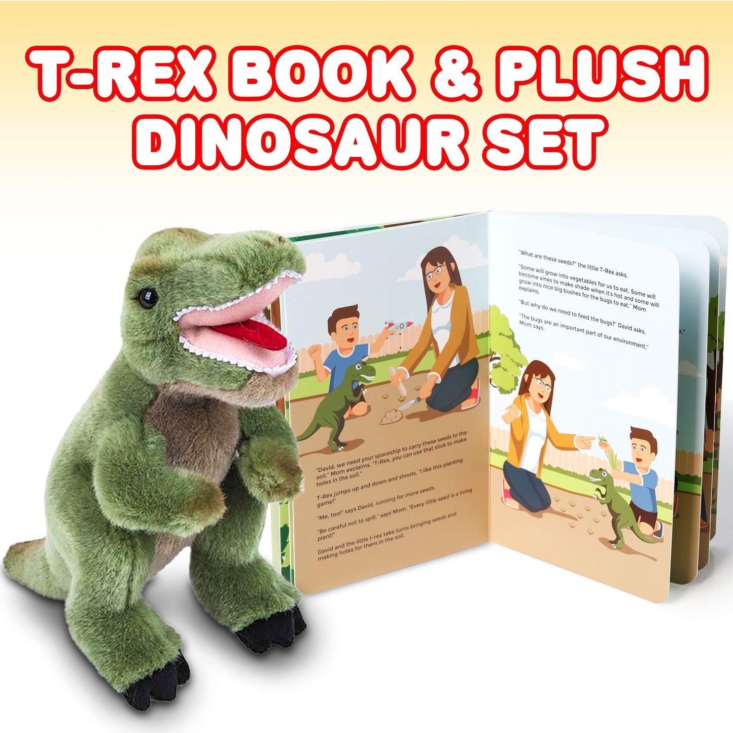 ArtCreativity Educational Book for Kids with T-Rex Dinosaur Plush Toy, Fun Children’s Learning Booklet About The Environment, Super-Soft and Cuddly Stuffed Animal, Best Gift for Boys and Girls