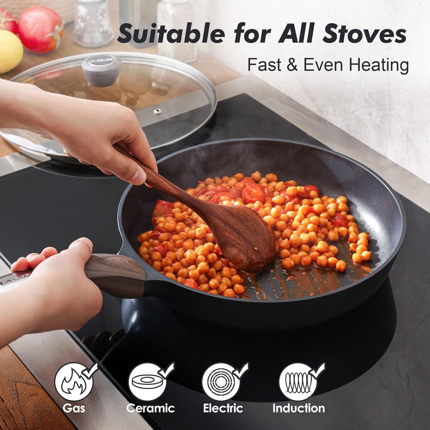 SENSARTE Nonstick Frying Pan - 9.5-Inch Omelette Skillet with Lid | Healthy Cooking, Induction Compatible, Black