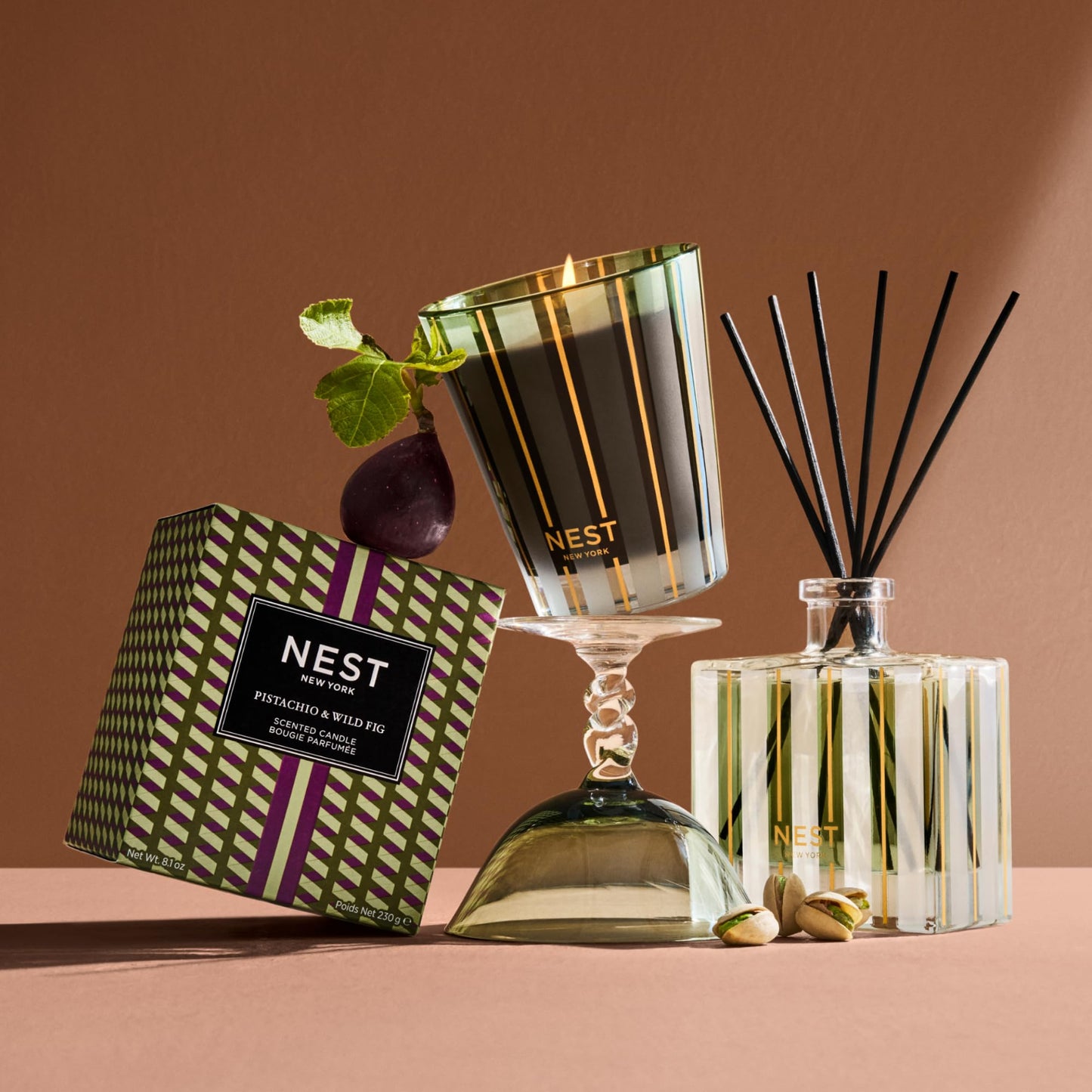 NEST New York Scented Classic Candle, Pistachio & Wild Fig - 8.1 oz - Up to 60-Hour Burn Time - Reusable Glass Vessel