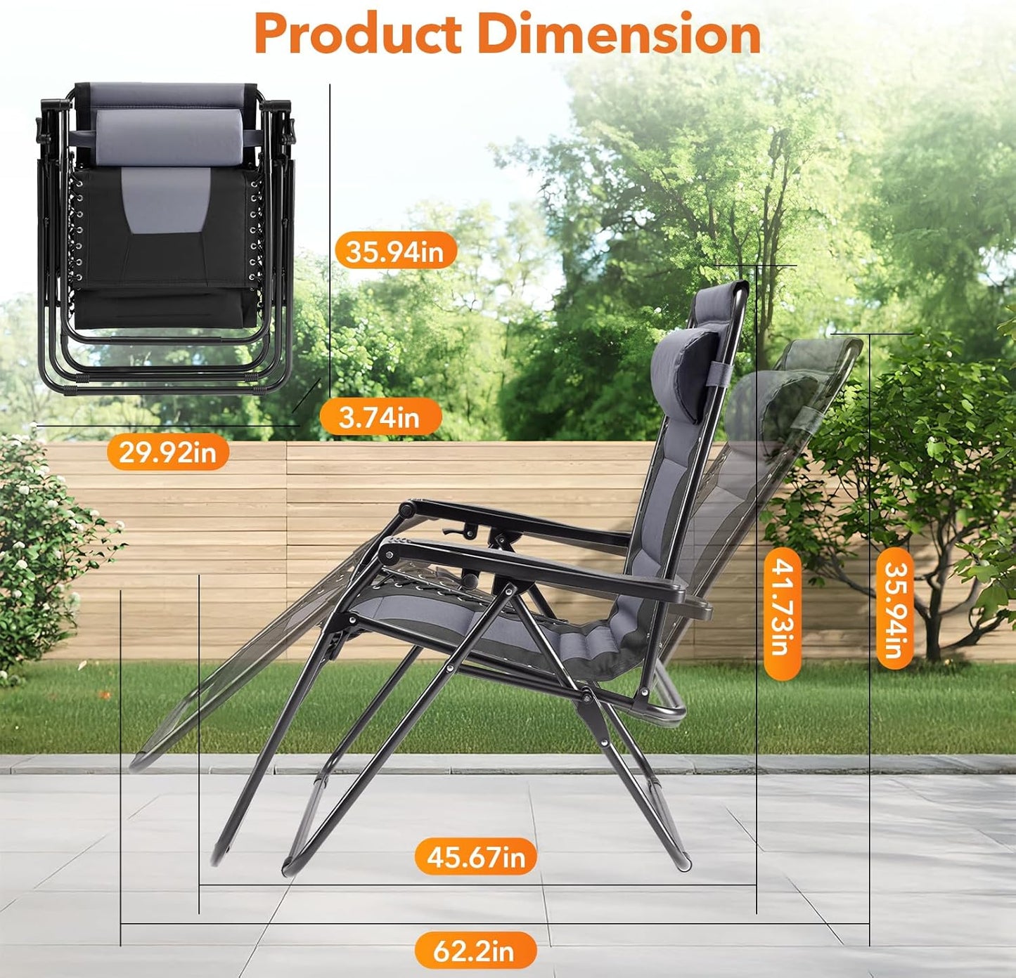 Sweetcrispy Zero Gravity Chairs - Oversized Foldable Patio Recliners with Adjustable Pillow & Cup Holder | Supports 400 lbs (Black-Gray)