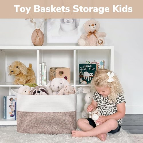Goodpick Woven Storage Baskets - Rectangle Toy Organizer with Handles | Large 18 x 14 x 12 Inches