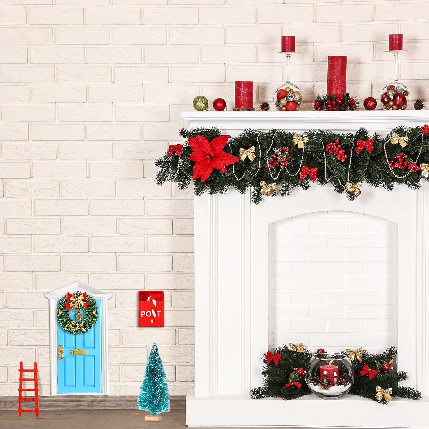 Skiennix Christmas Elf Fairy Doors - 20 Pcs Enchanted Miniature Outdoor Decor | Red & Blue