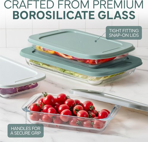 Cook With Color 8-Piece Deep Glass Baking Dish Set - Versatile Casserole & Food Storage Containers, Sage