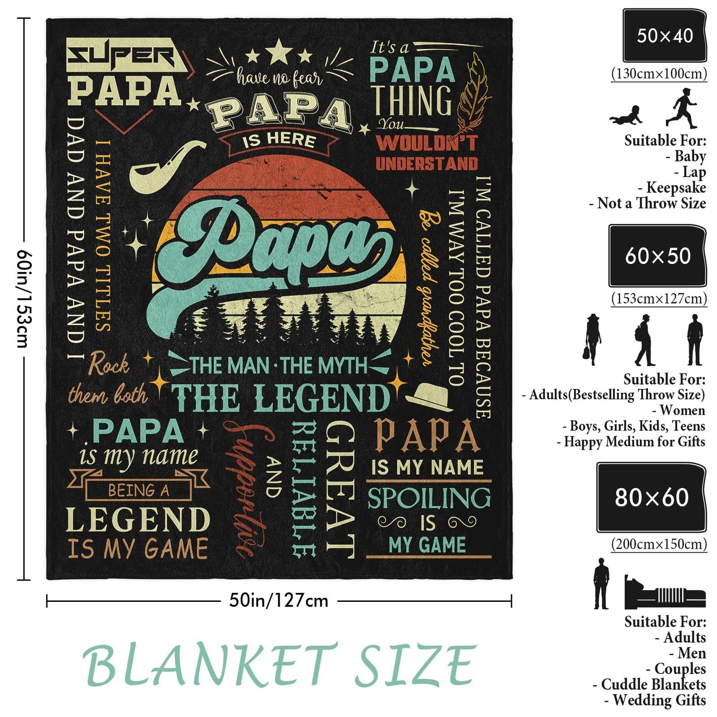 YSBLGWE Papa Gifts Blanket - Papa Birthday Gifts - Papa Gifts from Grandkids - Gifts for Papa - Papa Gift - Grandfather Birthday Gifts - Grandpa/Grandfather/Pop Pop/Papa Blankets 50"x60"