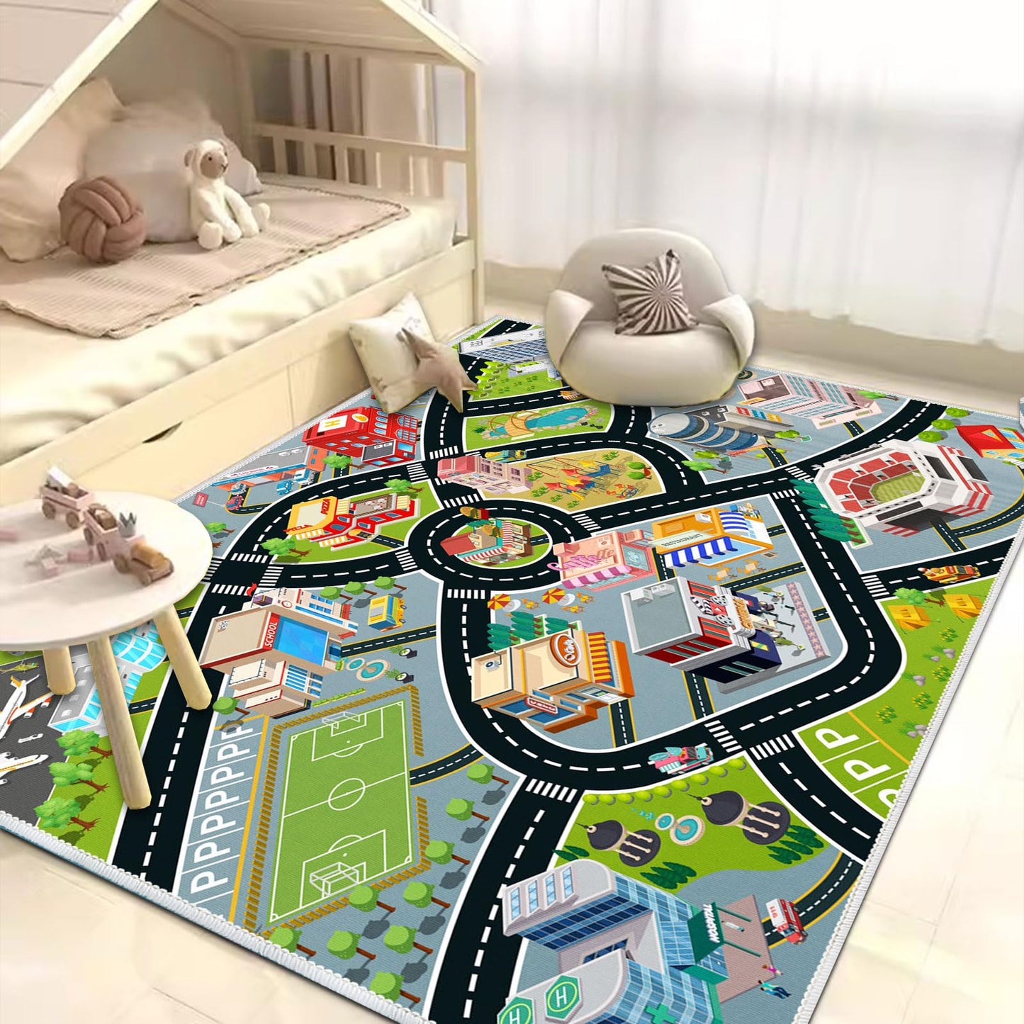 Kids Car Rug, Carpet Playmat for Toy Cars and Train, Road Traffic Play Mat for Kids, Play Area Rug with Non-Slip Backing, Ideal Gift for Children's Room playroom(4×6ft/47×71in)