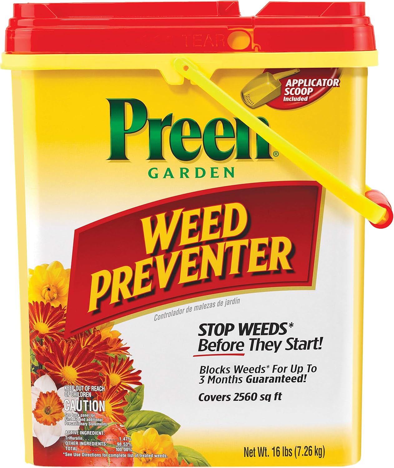Preen Garden Weed Preventer - 16 lb Pail | Effective Coverage for 2,560 sq ft