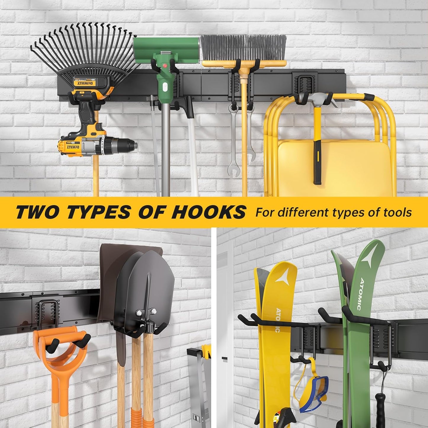 UUP Garage Storage Organizer - 32 Inches Wall-Mounted Tool Rack with Adjustable Metal Hooks | Heavy Duty, Max 300lbs Capacity