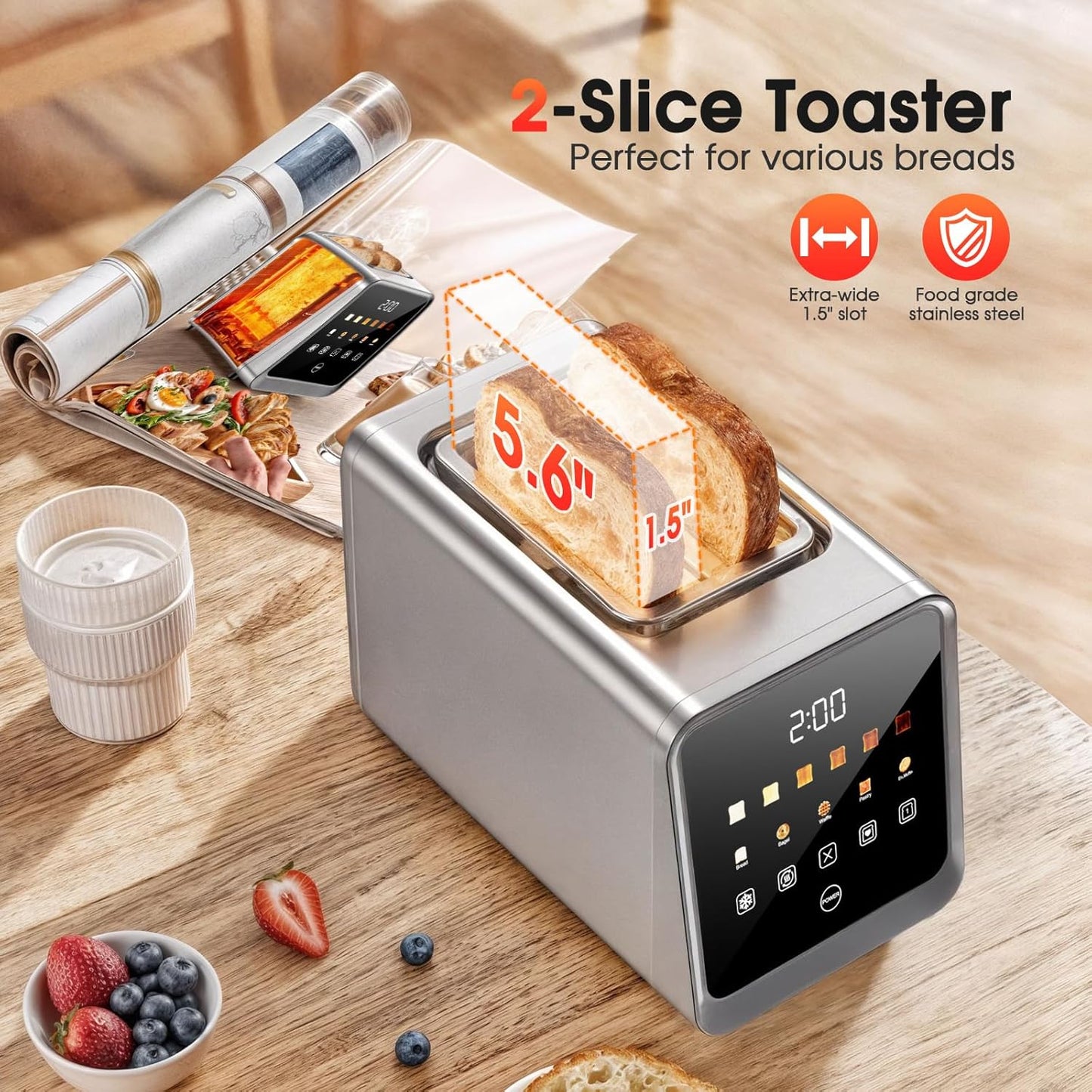 Skiennix 2-Slice Toaster - Smart Digital Touchscreen with Memory Function & Extra-Wide Slots