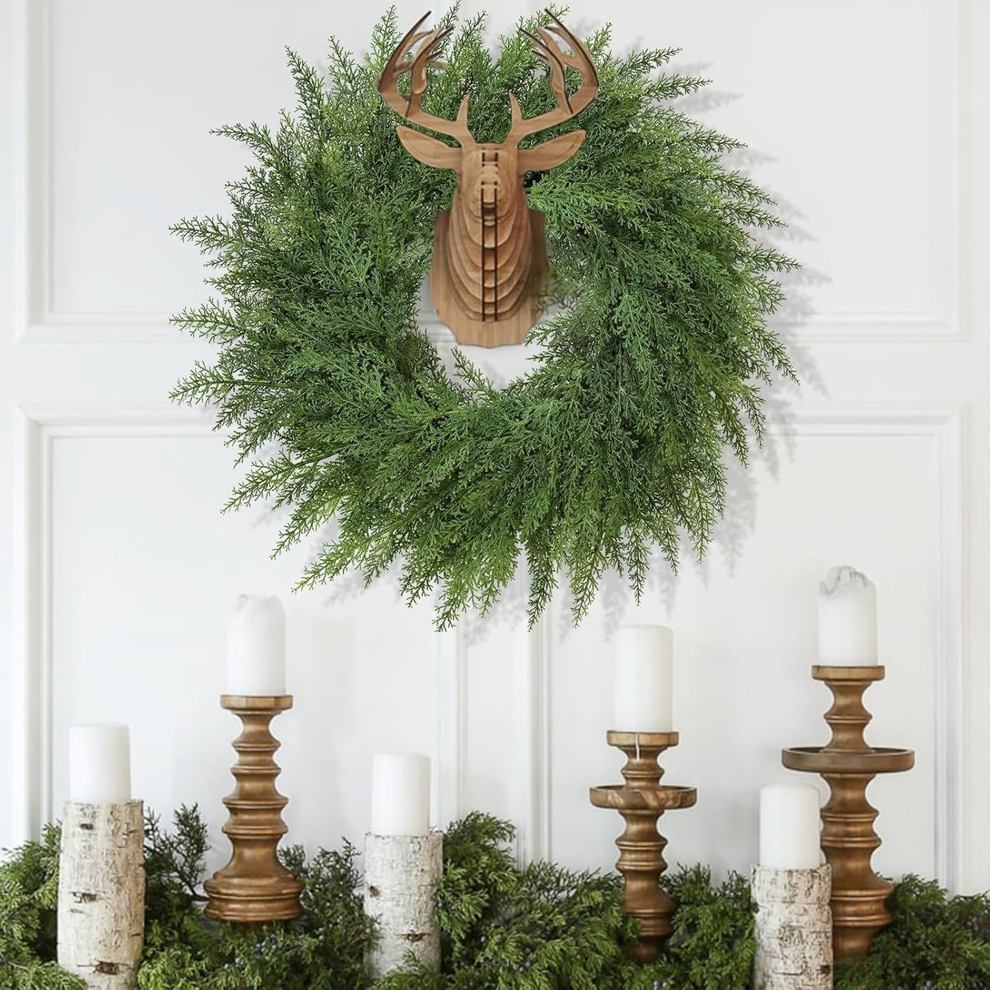 Lush Christmas Wreath - 24-Inch Real Touch Faux Cedar for Indoor/Outdoor Holiday Decor