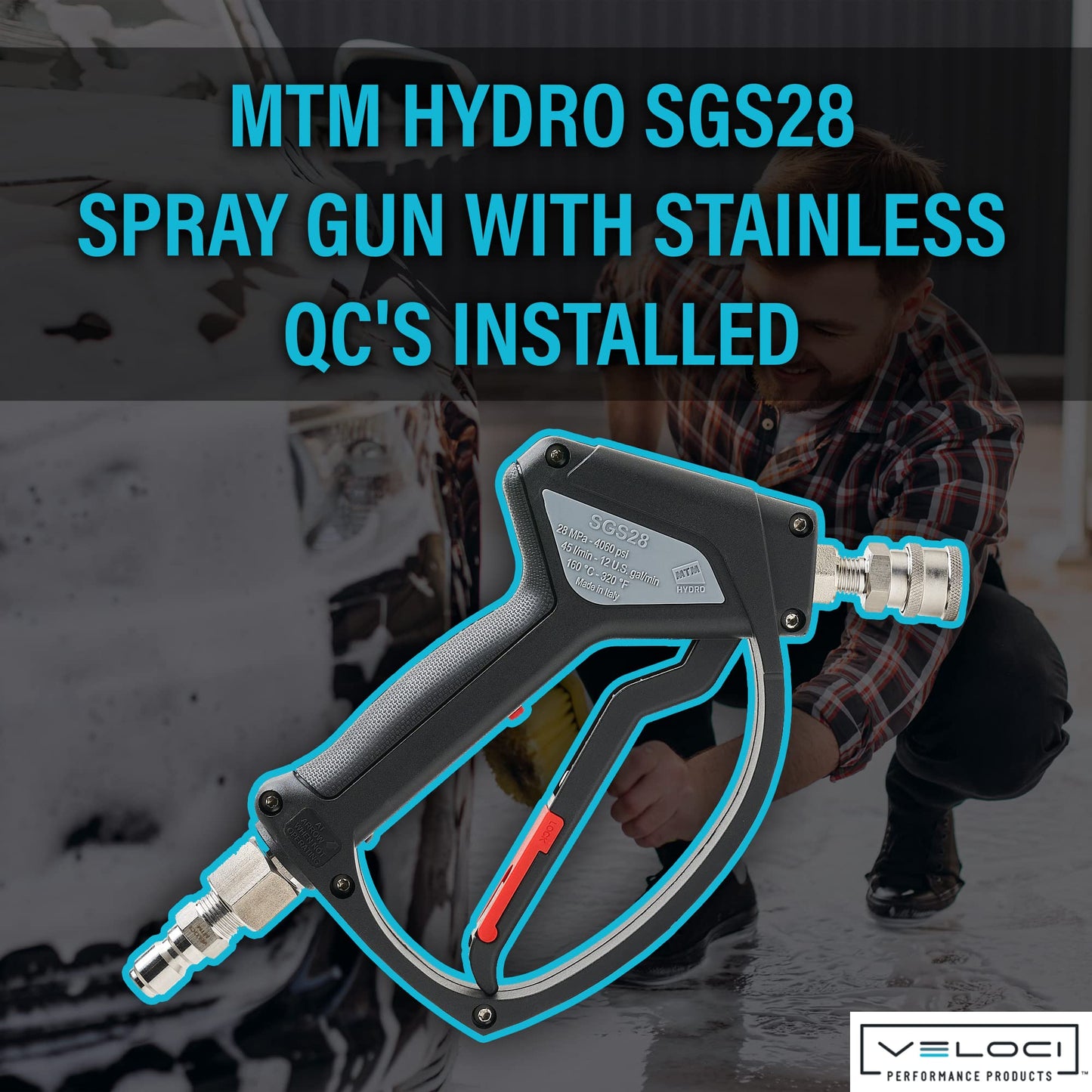 MTM Hydro SGS28 Pressure Washer Trigger Gun with Installed Stainless Steel Connection Fittings Commercial Grade