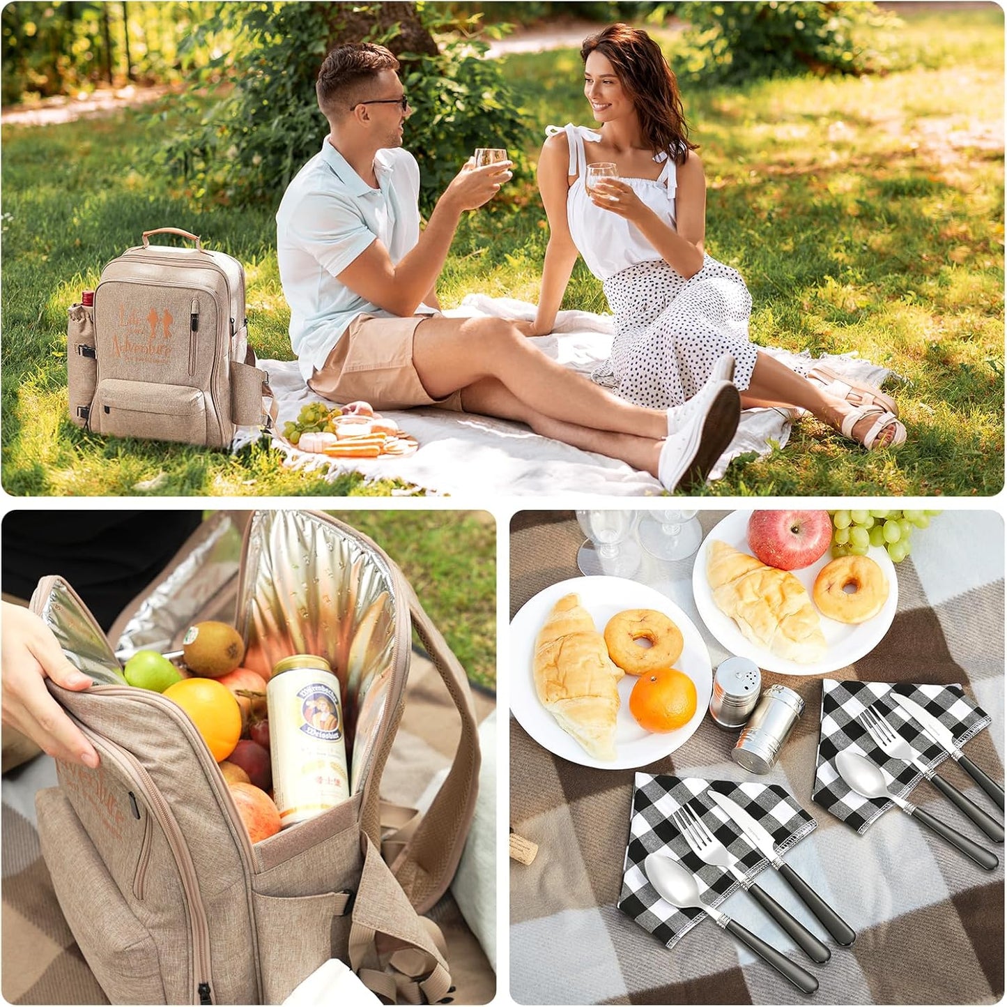 Couple Gifts 22L Picnic Basket Set, Grey Insulated Picnic Backpack for 2, Leak Proof Cooler Camping Gifts, Cool Bridal Shower Gifts Anniversary Engagement Wedding Gifts for Couples, Mr and Mrs Gifts