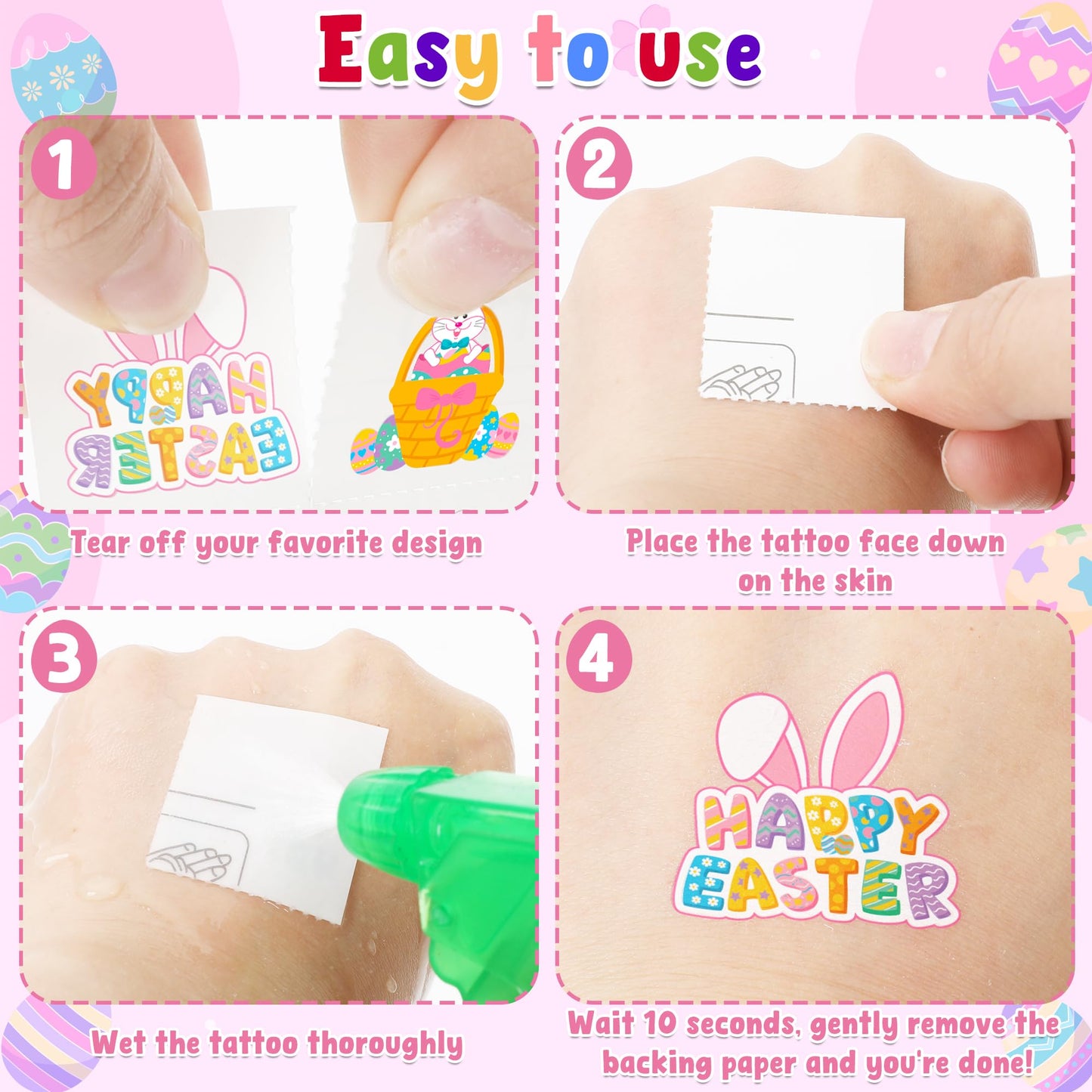 150 PCS Easter Tattoos, 6 Sheets Spring Basket Stuffers Fake Tattoos with Bunny Egg, Cute Individually Stickers for Easter Basket Filler Party Favors Accessories