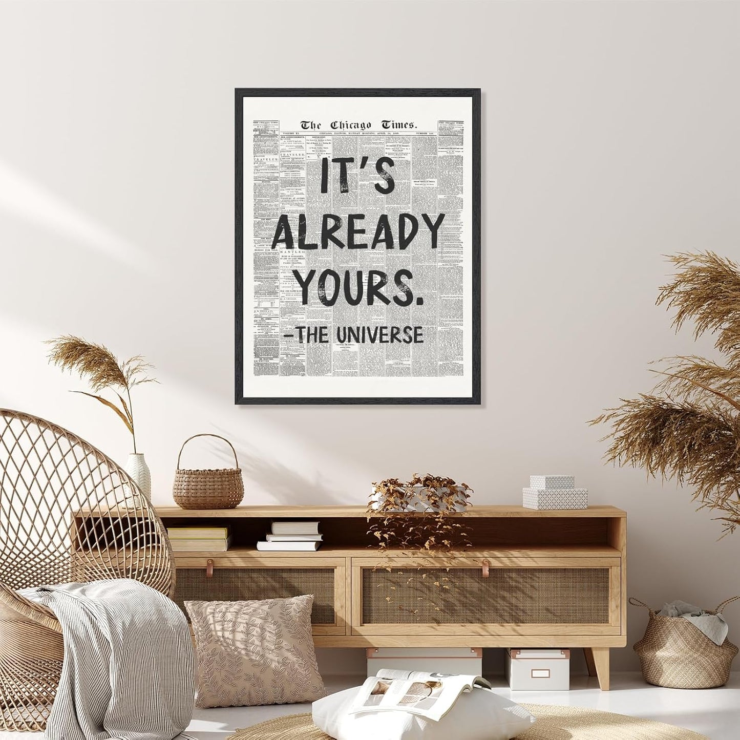 Licpach Retro Black and White Newspaper Wall Art - Inspirational Quote Canvas Print | 8x12 Inch Black Frame
