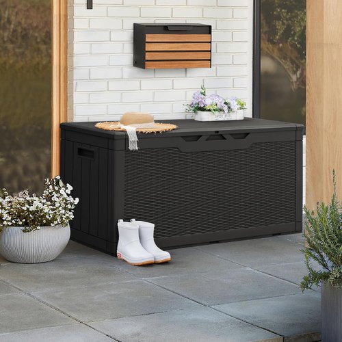 Greesum 100 Gallon Resin Patio Storage Box - Ideal for Garden Tools & Outdoor Furniture Cushions | Black