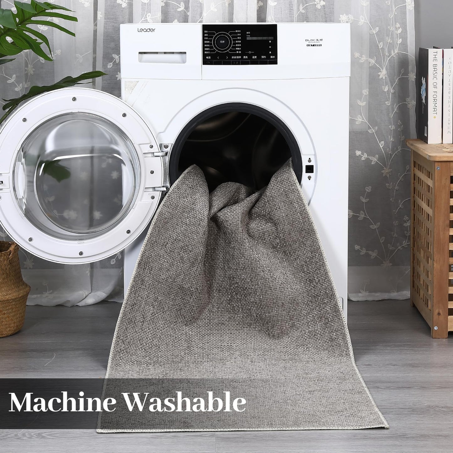 GlowSol 5x7 Area Rugs for Living Room Bedroom Machine Washable Solid Rug Stain Resistant Non-Shed Carpet Solid Casual Contemporary Floor Cover Low Pile Mat for Dinning Room Kitchen