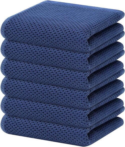 Homaxy Kitchen Dish Towels - Ultra Soft 100% Cotton Waffle Weave, Quick Drying | 13 x 28 Inches, 6-Pack, Navy Blue