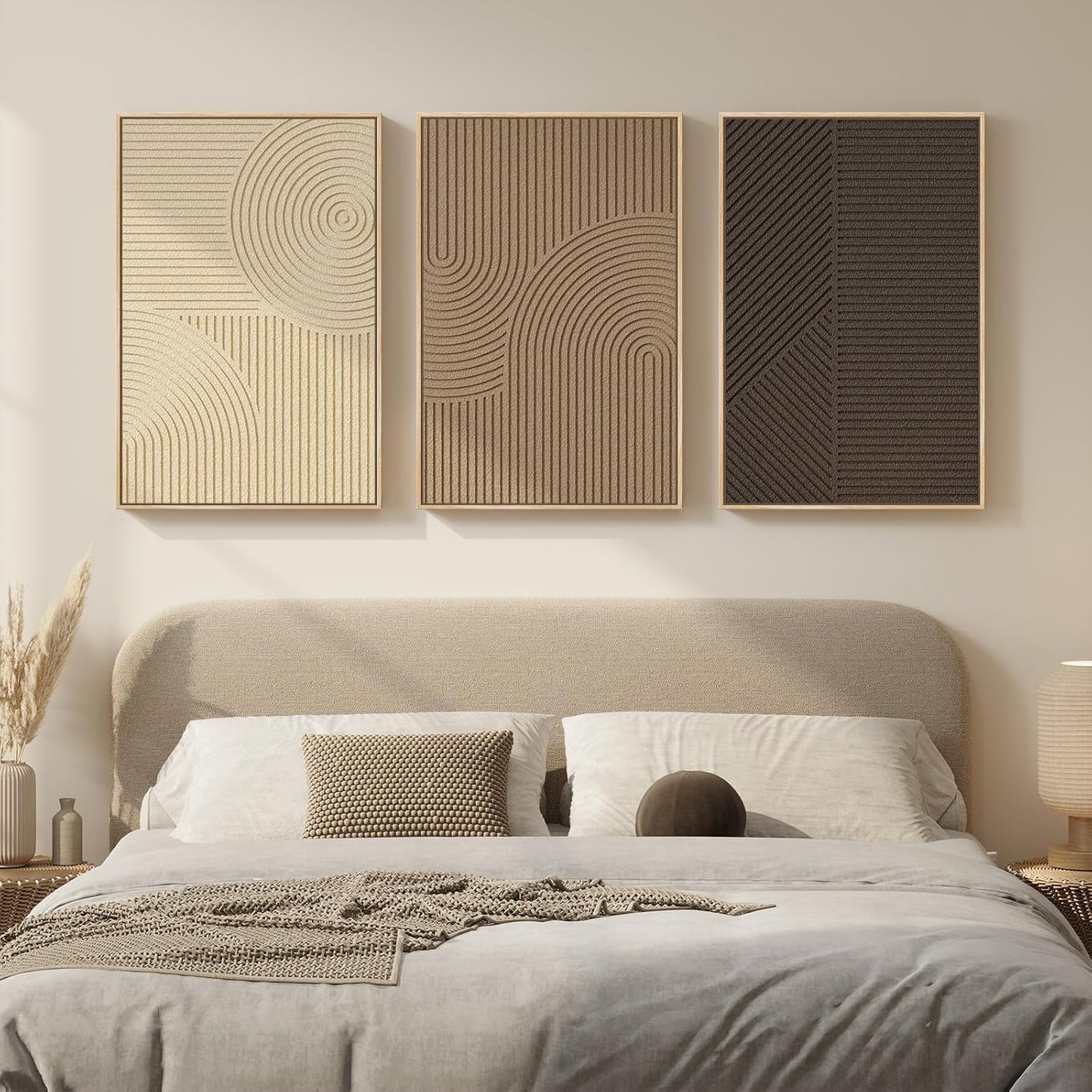 Skiennix Large 3D Textured Boho Wall Art - Modern Minimalist Paintings | 3-Piece Set, Brown & Beige, 20x30 In