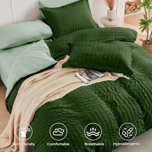 HYMOKEGE Twin XL Comforter Set - Luxury 5-Piece Seersucker Bedding in Dark Green/Sage Green