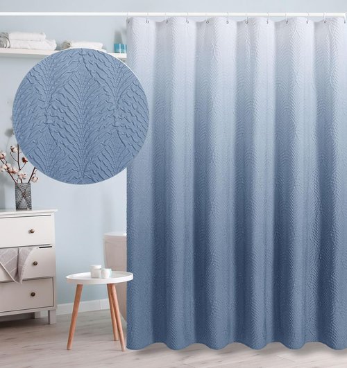 Gibelle Ombre Blue Shower Curtain for Bathroom, 3D Embossed Textured Fabric Shower Curtain, Modern Farmhouse Chic Soft Cloth Shower Curtain Set with Hooks, 72x72