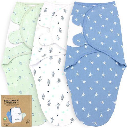 Bublo Baby Swaddles - Soft Organic Cotton Infant Sleep Sack | 3-Pack for Newborn Boys (0-3 Months)