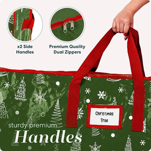 Christmas Tree Storage Bag | Durable Waterproof Zippered Bag for 7.5 Foot Artificial Tree - Protects Against Dust & Moisture (Green Printed)