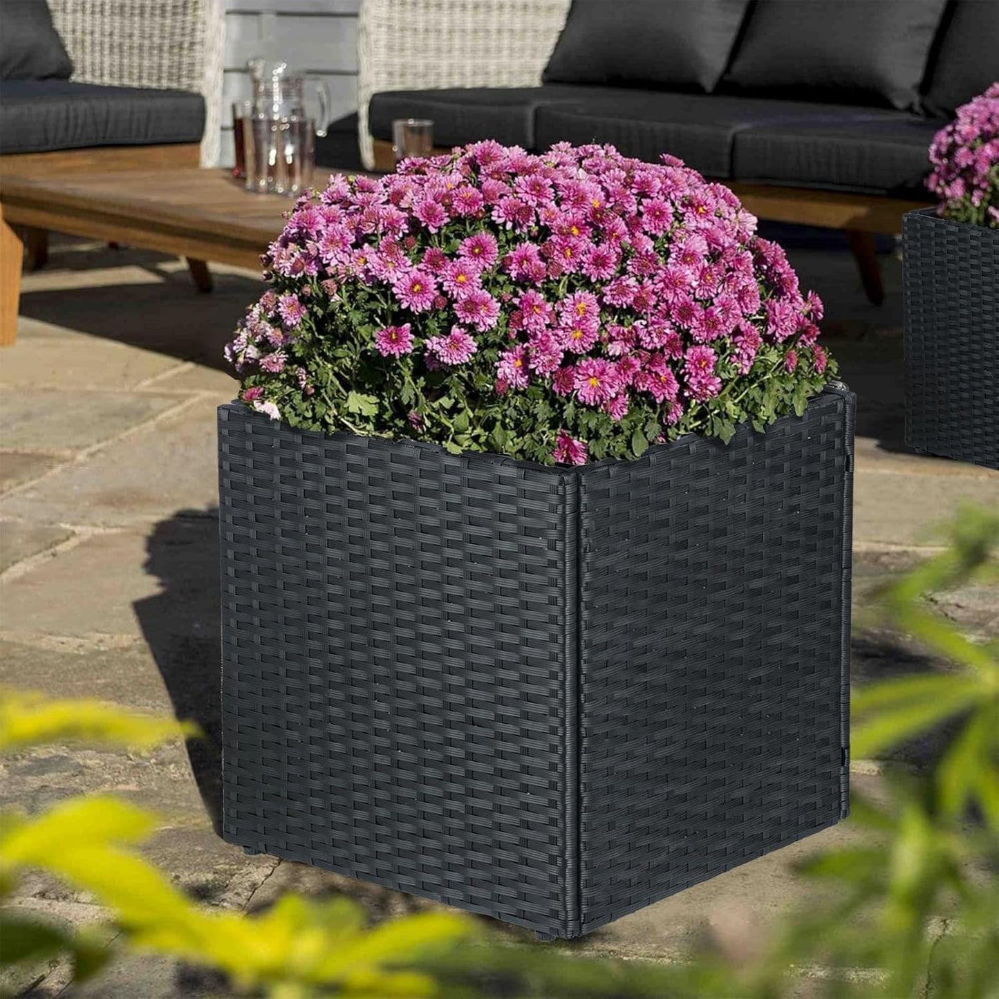 SUNNYPARK Large Square Planter Set - All-Weather PE Rattan with Removable Liner | Indoor/Outdoor Garden Pots