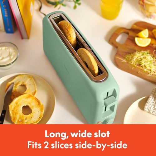 Bella 2 Slice Slim Toaster - 6 Shade Settings with Reheat & Cancel | Fits Sourdough, 10” Long Slot, Seaglass