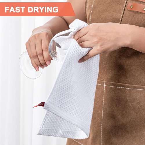 BOOMIBOO 6-Pack Cotton Waffle Weave Dish Cloths - Ultra Soft & Absorbent, Quick Drying, 12x12 Inches, White