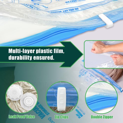HIBAG Vacuum Storage Bags with Electric Pump, Vacuum Seal Space Saver Bags for Clothes, Clothing, Pillows, Blanket Bedding Comforters, Jumbo 10 pack
