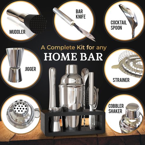 Highball & Chaser Cocktail Shaker Set: Bartender Kit for Home Bar Mixology Cocktail Bar Set Plus E-Book with 30 Recipes (Silver)