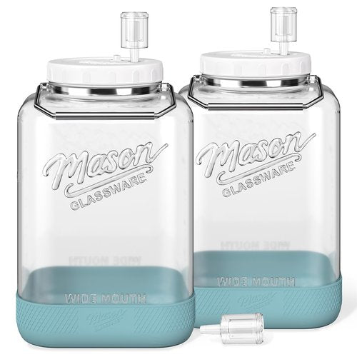 Dwbligt 2 Pack Large Fermentation Jars with Airlock, 2 Gallon Glass Jar with Airtight Lid-Wide Mouth Mason Jar with Handle & Non-slip Base for Mead Making & Kombucha, Pickle Jar, Kimchi Containers