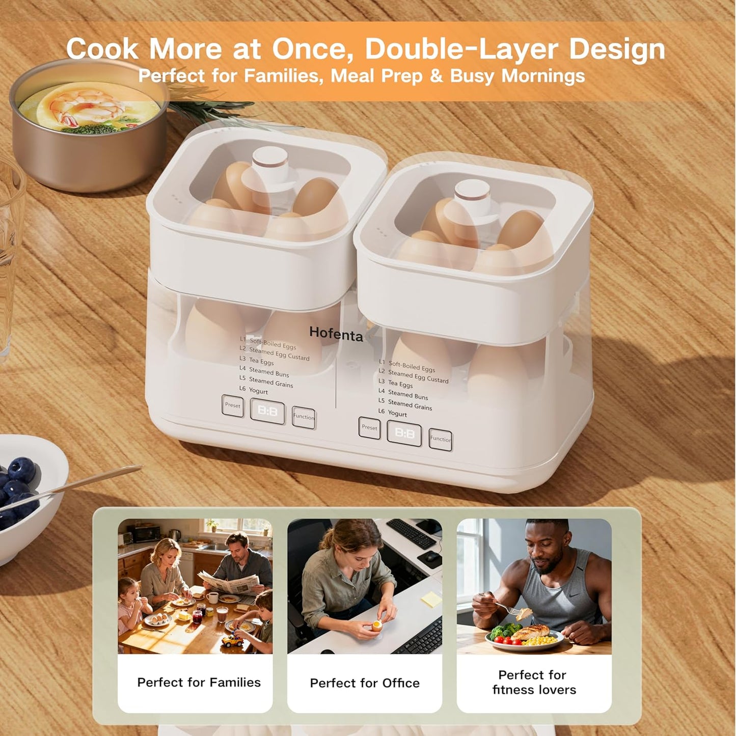 Rapid Electric Egg Cooker - Hard Boiled Egg Boiler with Timer & Auto Shut-Off | 16 Egg Capacity, 2 Tiers