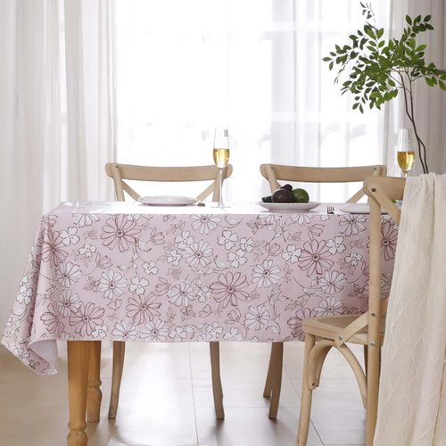 Heavy Duty Vinyl Tablecloth with Flannel Backing Waterproof Oil-Proof Plastic Table Cloth Stain-Resistant Wipeable Rectangle or Square Table Cover for Indoor and Outdoor (Red Flower,52x70 Inch)