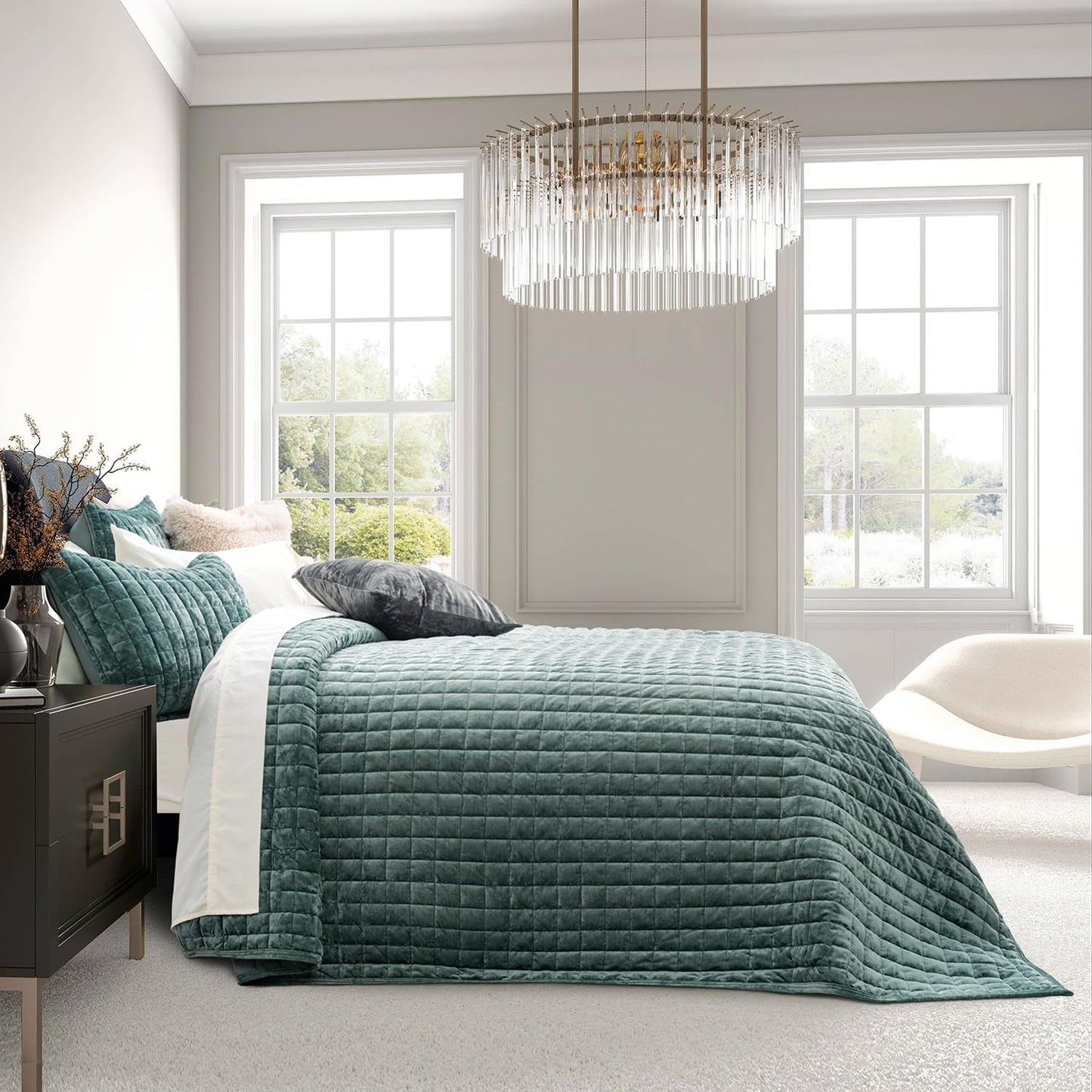 RECYCO Luxury Velvet Quilt Set - Lightweight Comforter for Twin/Twin XL Beds | Aqua Green, Includes 1 Pillow Sham