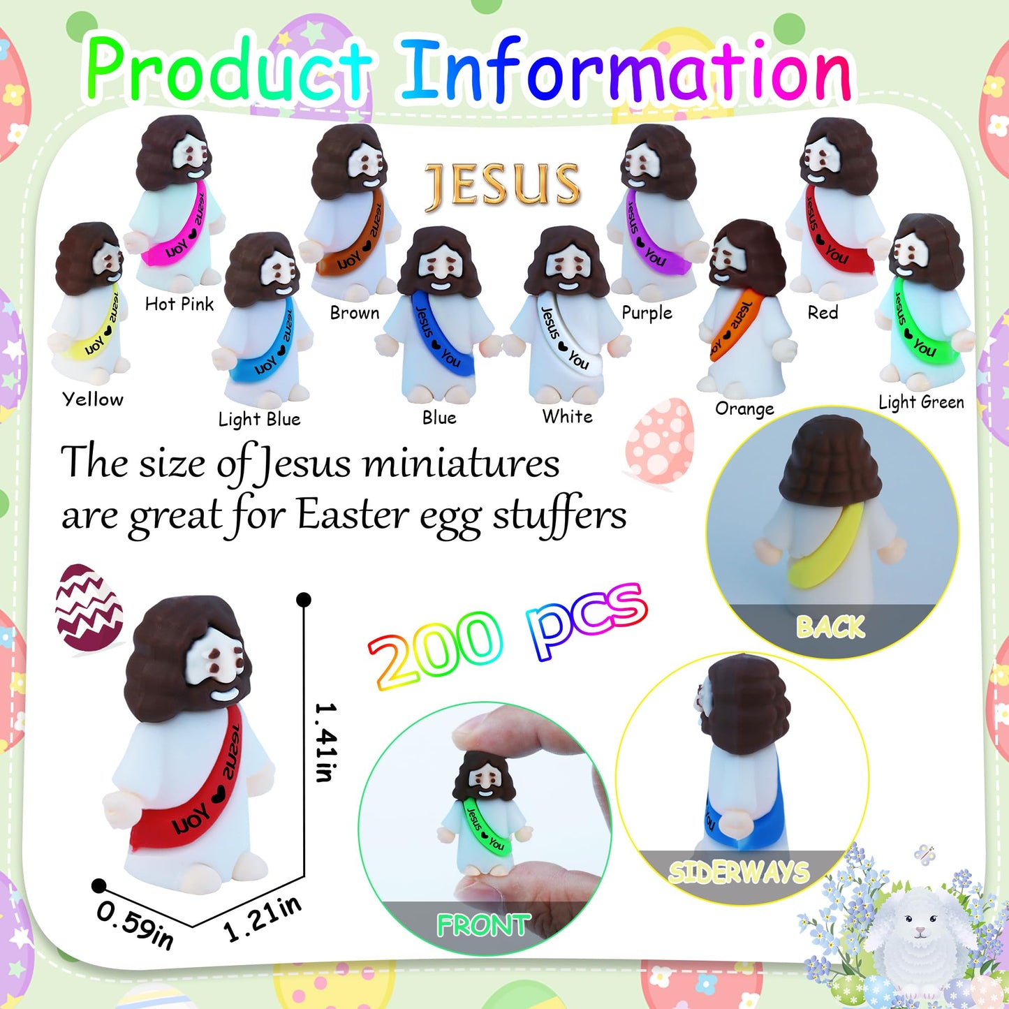 XiawaLangzhuo 50 Pack Little Jesus Figures Easter Mini Rubber Toys to Hide and Seek, Pocket Jesus Love You Miniatures Religious Party Favors Baptism Gifts Sunday School Easter Egg Stuffers (50)