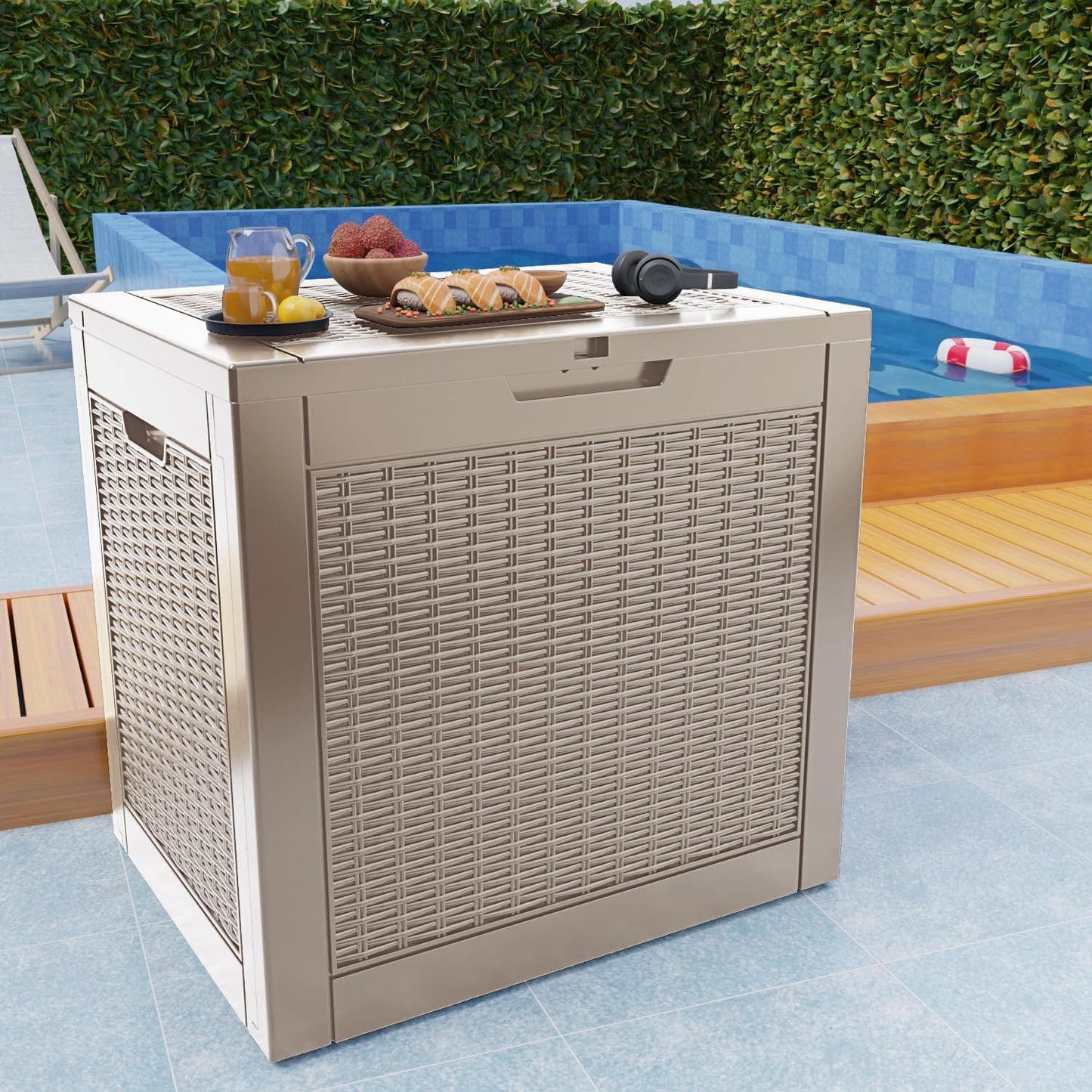 Skiennix 37 Gallon Outdoor Deck Box - Lockable Waterproof Storage for Garden Tools & Cushions | Grey