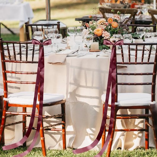 Daifunli Wedding Bows - Elegant Burgundy Satin Chair Decorations | 24 Pcs Aisle Ribbons for Ceremonies
