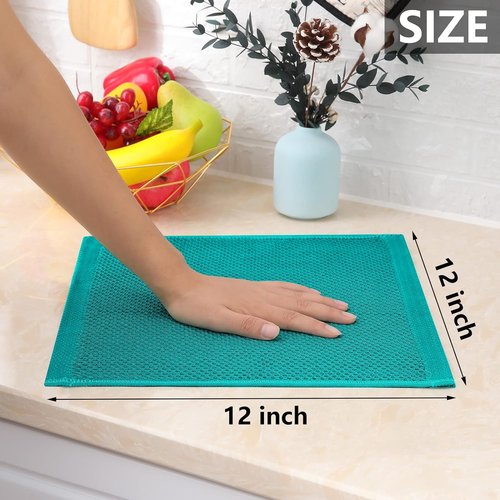 Homaxy 100% Cotton Waffle Weave Dish Cloths - Ultra Soft & Absorbent Quick Drying Towels | 12-Pack, Teal, 12 x 12 Inches