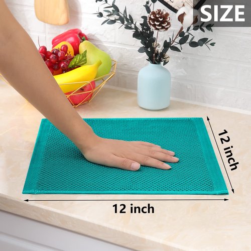 Homaxy 100% Cotton Waffle Weave Kitchen Dish Cloths, Ultra Soft Absorbent Quick Drying Dish Towels, 12 x 12 Inches, 12-Pack, Teal