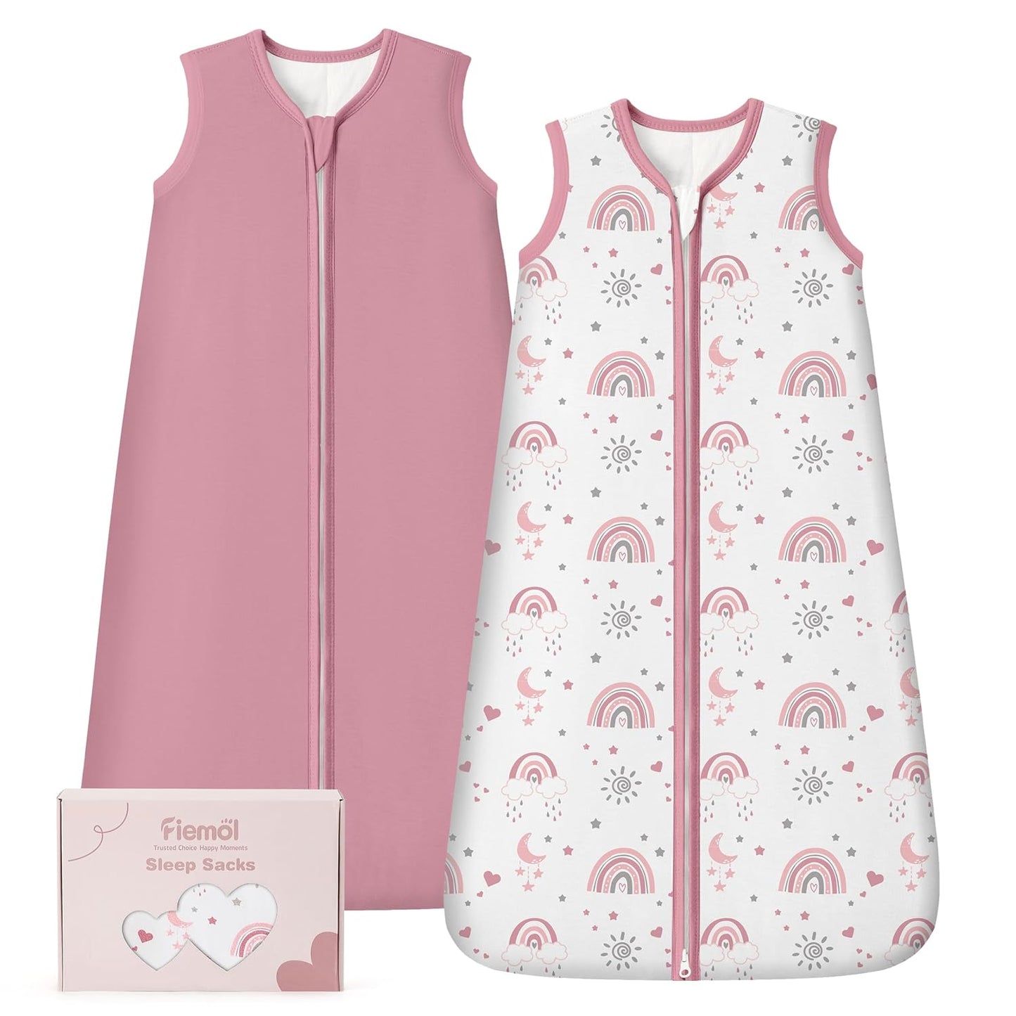 Rayon Made from Bamboo Baby Sleep Sack - Soft 1.0 Tog Wearable Blanket for Infants | 2-Pack Pink Rainbow, 6-12 Months