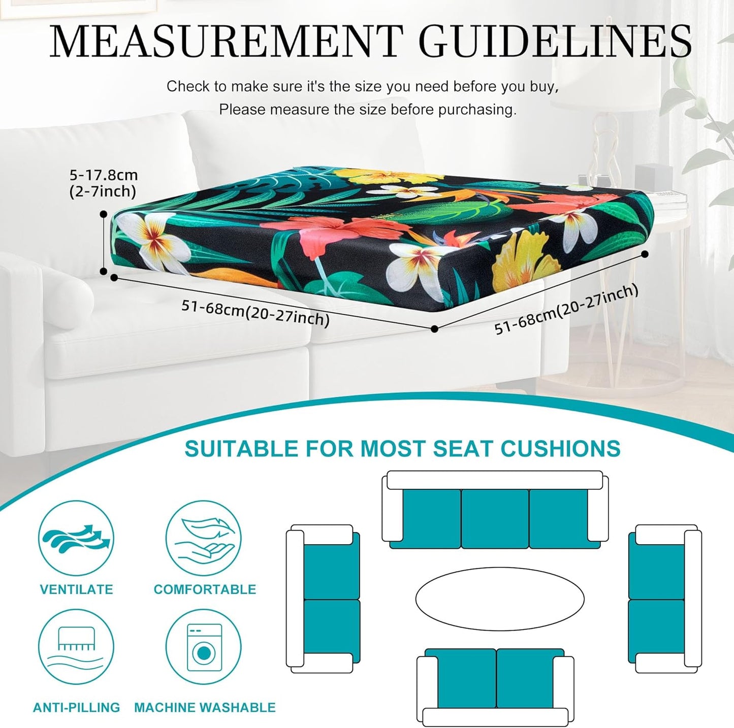 Skiennix 12 Pcs Stretch Patio Cushion Covers - Washable Floral Slipcovers for Outdoor Furniture