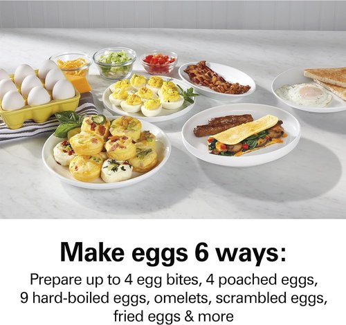 Hamilton Beach 6-in-1 Electric Egg Cooker - Versatile Hard Boiled, Poached & Omelet Maker - Grey
