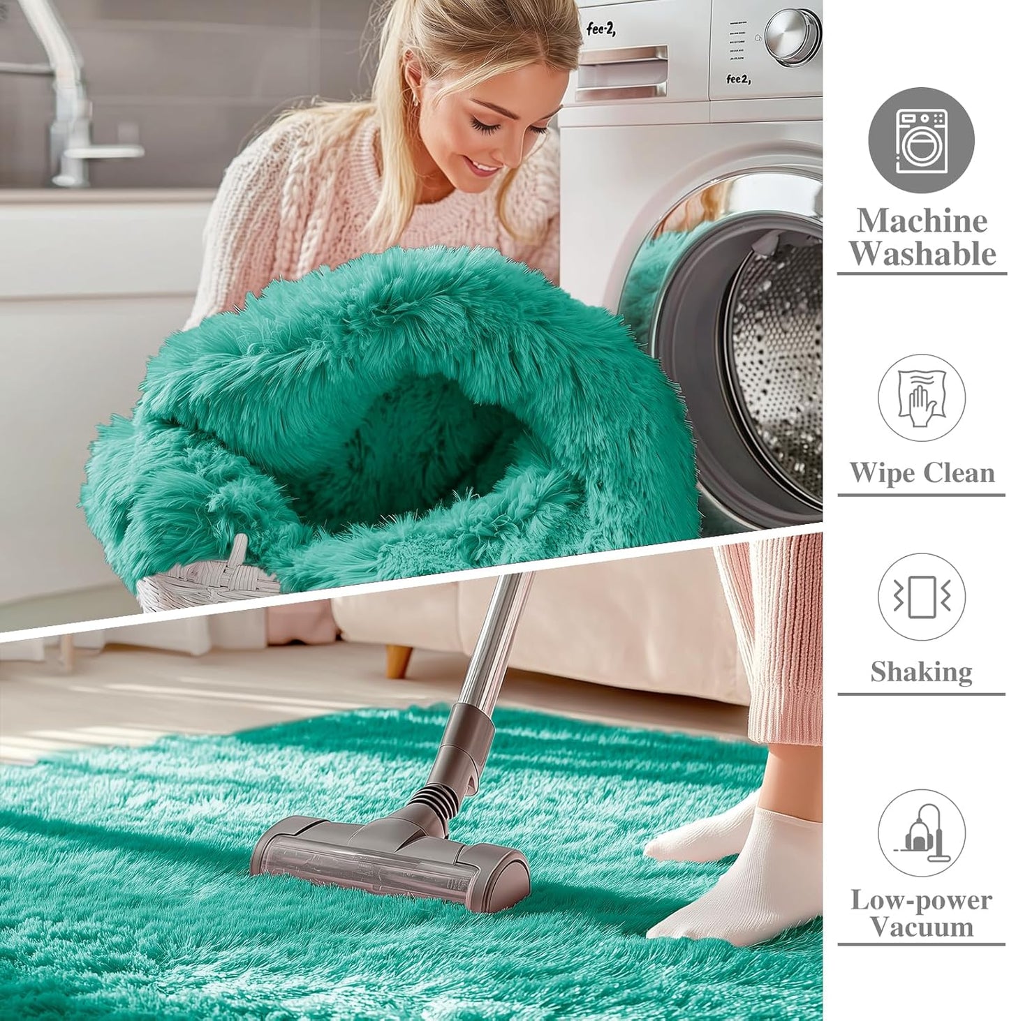 OLANLY Small Bedside Rug - Soft Fluffy Shaggy Indoor Carpet for Bedroom & Living Room | Teal Green