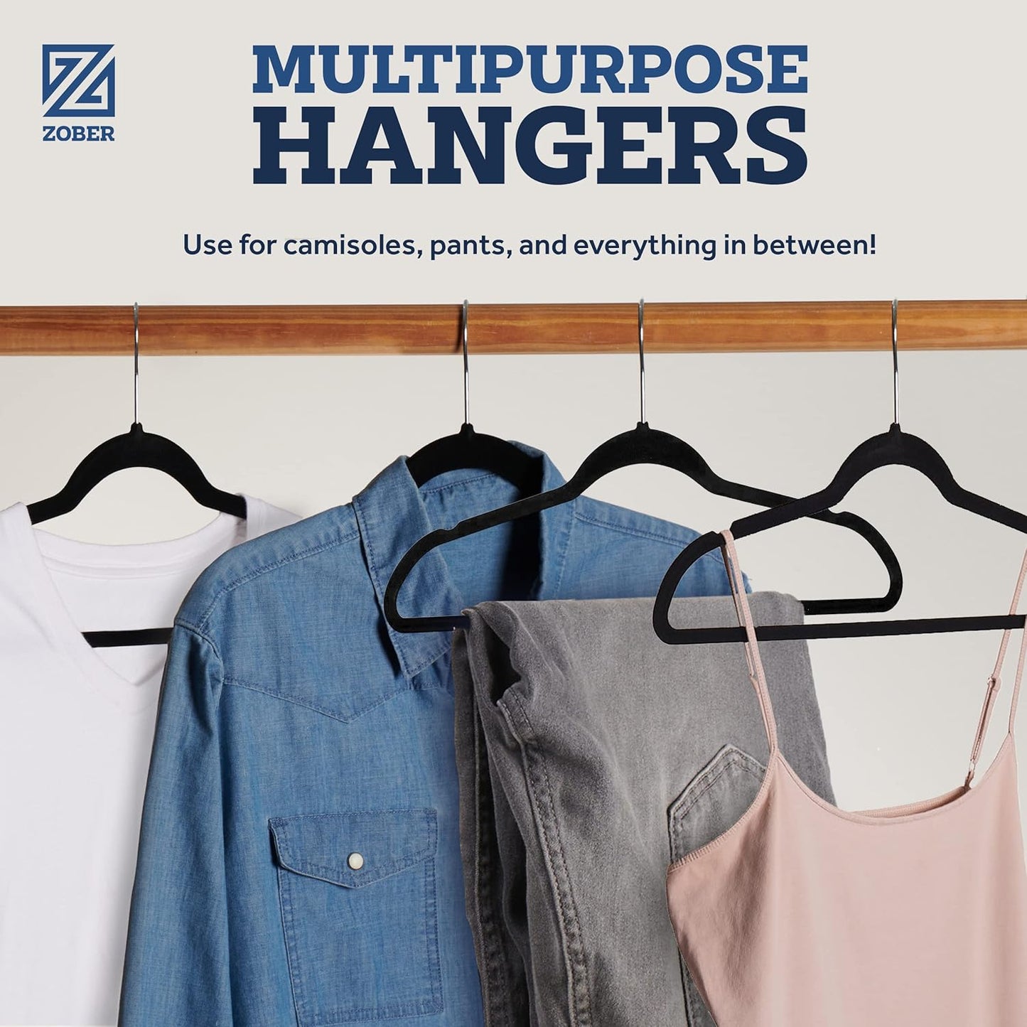 ZOBER Black Velvet Hangers - Non-Slip 50 Pack Clothes Hangers with 360° Swivel | Holds Up to 10 lbs