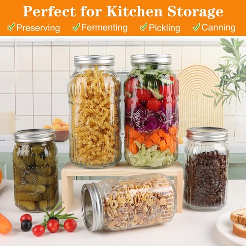 HINGWAH Wide Mouth Mason Jars 64 oz, 3 Pack Large Half Gallon Mason Jars with Airtight Lids and Bands, Clear Glass Canning Jars for Preserving, Pickling, Fermenting, Meal Prep & DIY Crafts (Sunflower)