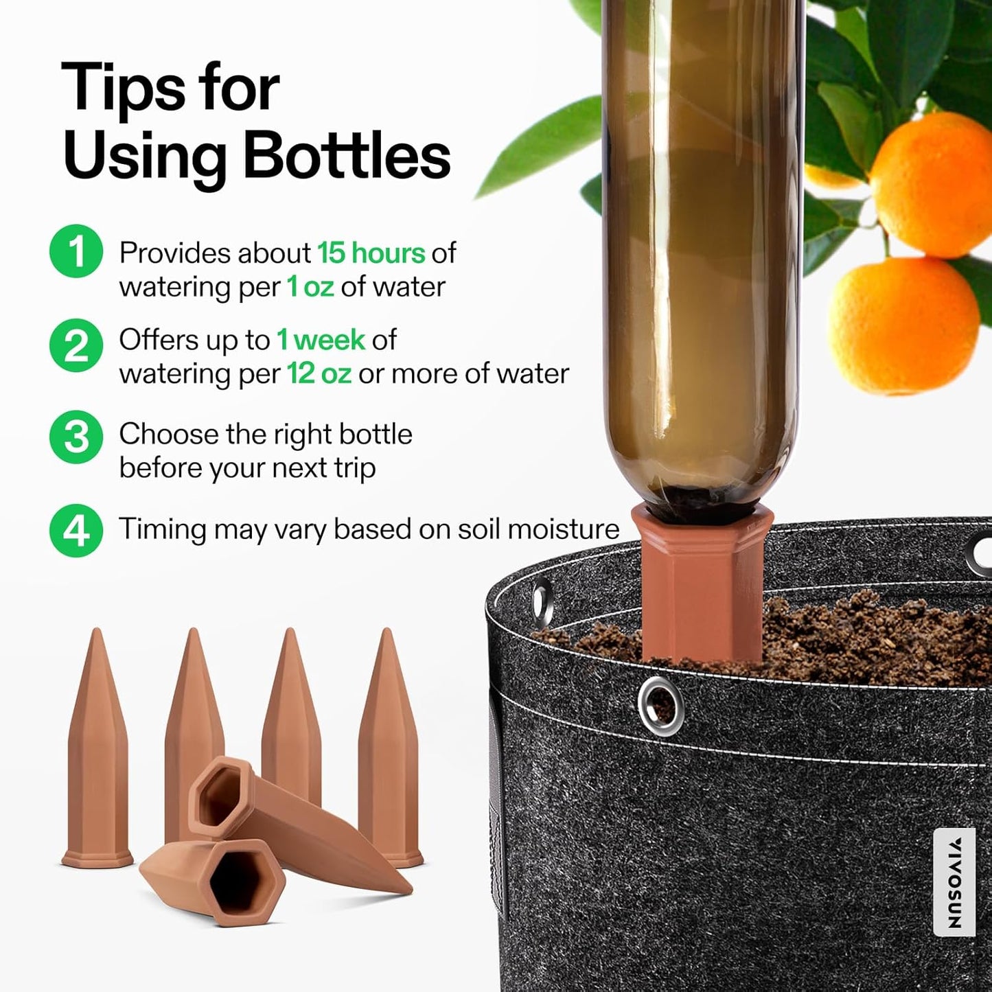 VIVOSUN Self-Watering Spikes - 7 Inch Hexagonal Terracotta Watering Stakes for Indoor & Outdoor Plants | 10-Pack